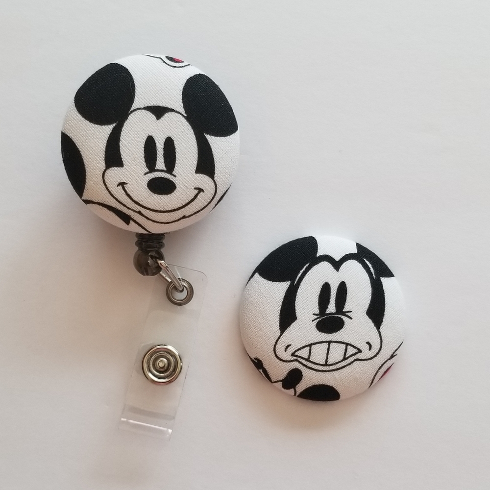 Retractable Badge Reel Holder 2 Covered Buttons